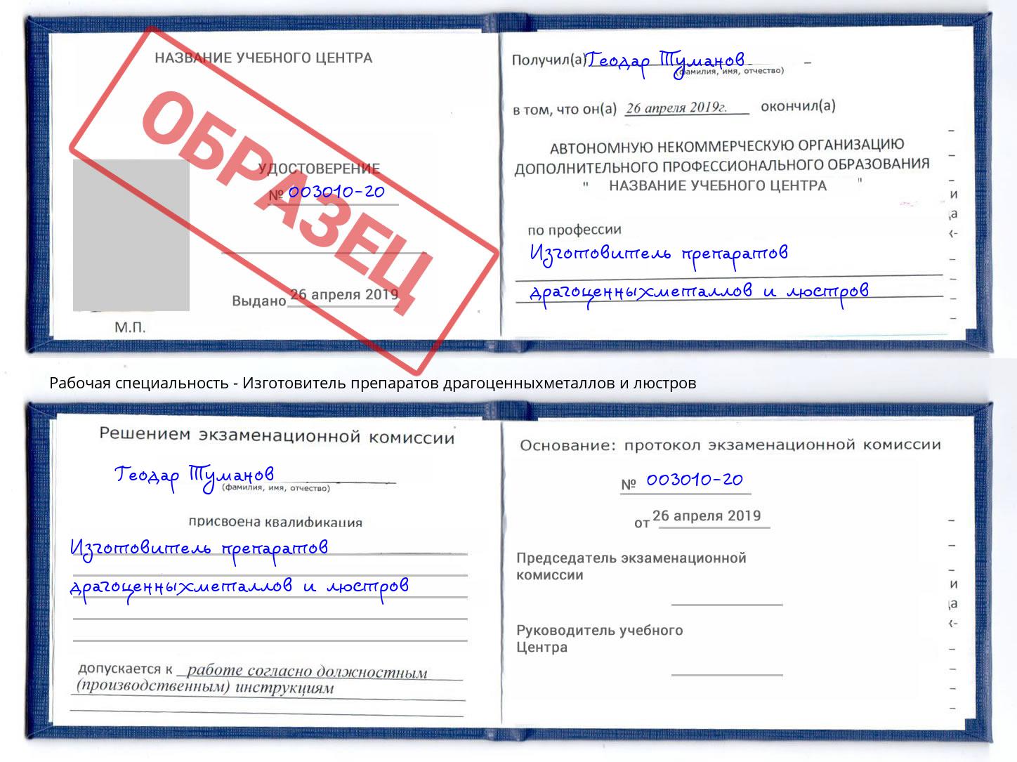 Изготовитель препаратов драгоценныхметаллов и люстров Щёкино
