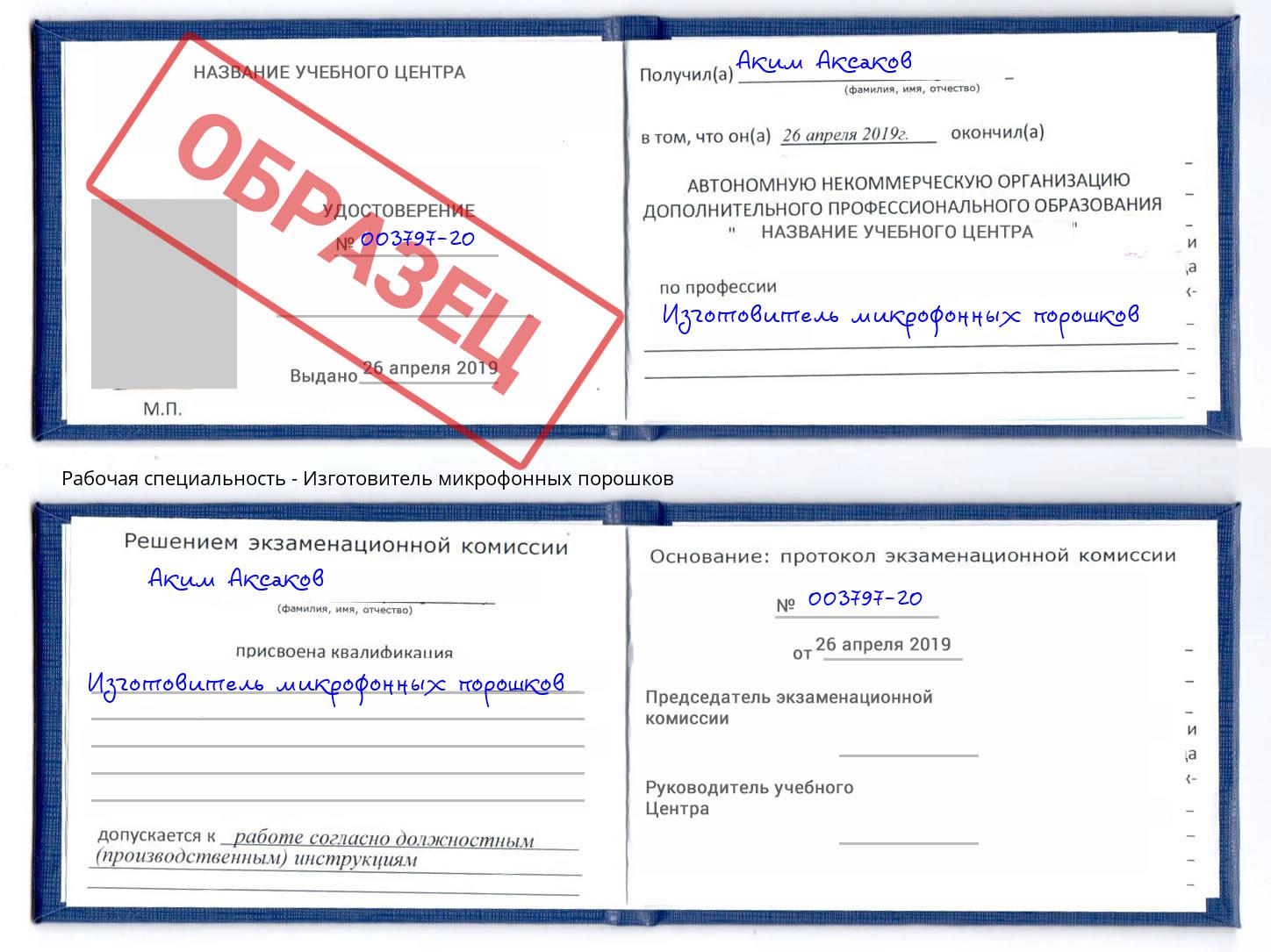 Изготовитель микрофонных порошков Щёкино