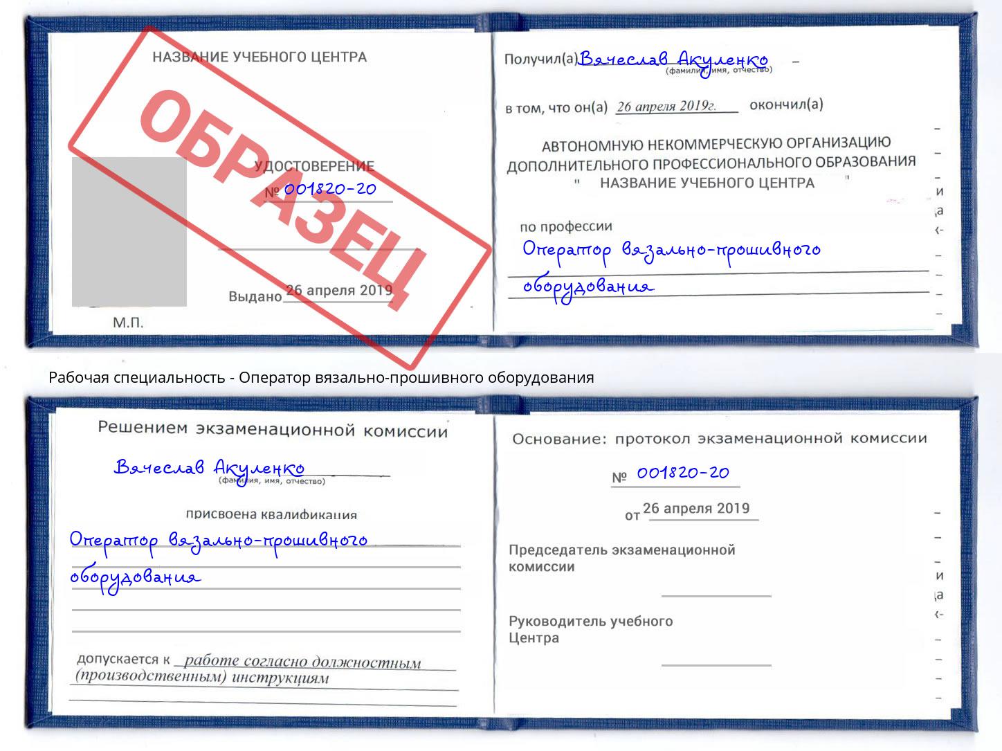 Оператор вязально-прошивного оборудования Щёкино