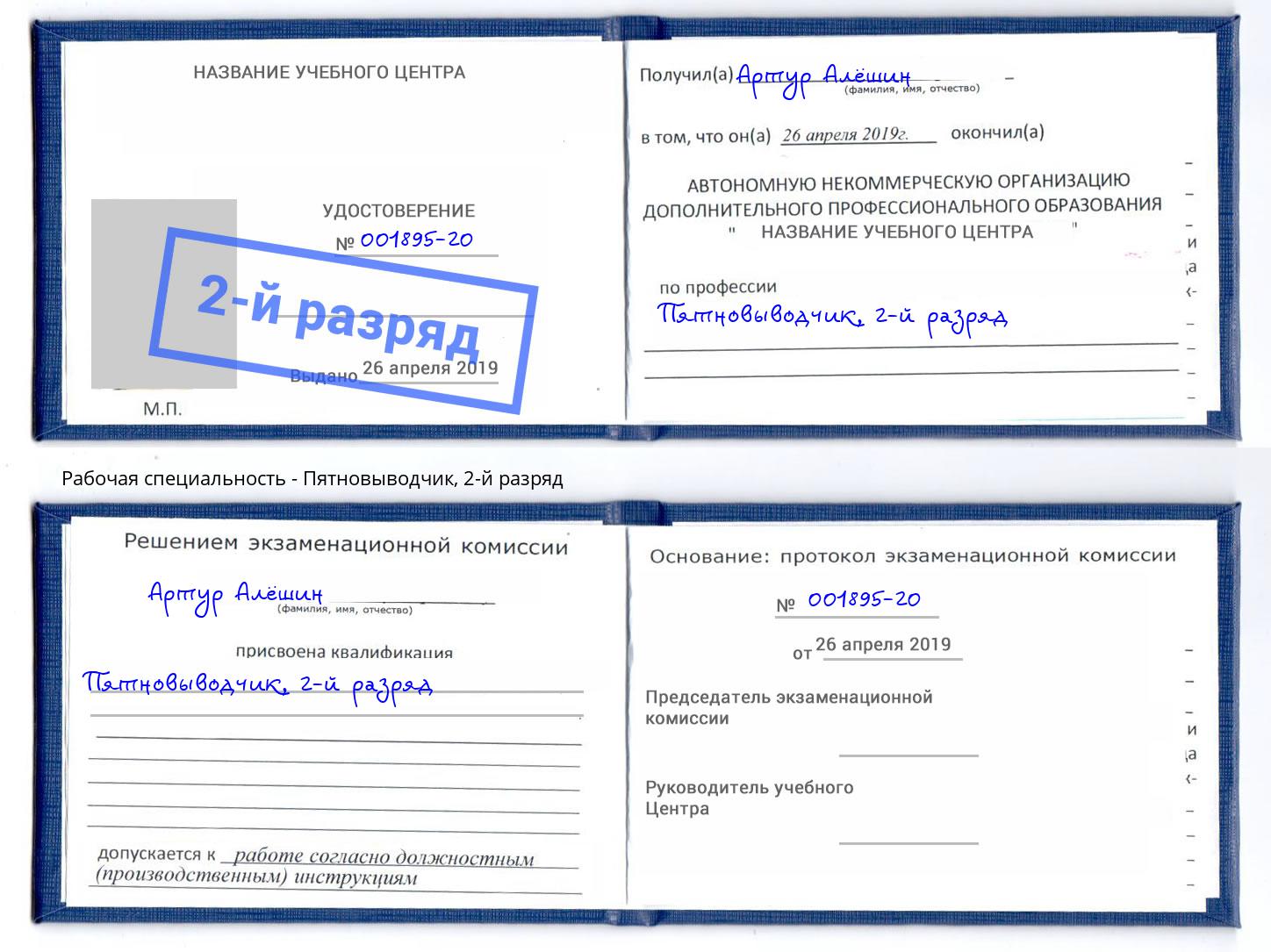 корочка 2-й разряд Пятновыводчик Щёкино