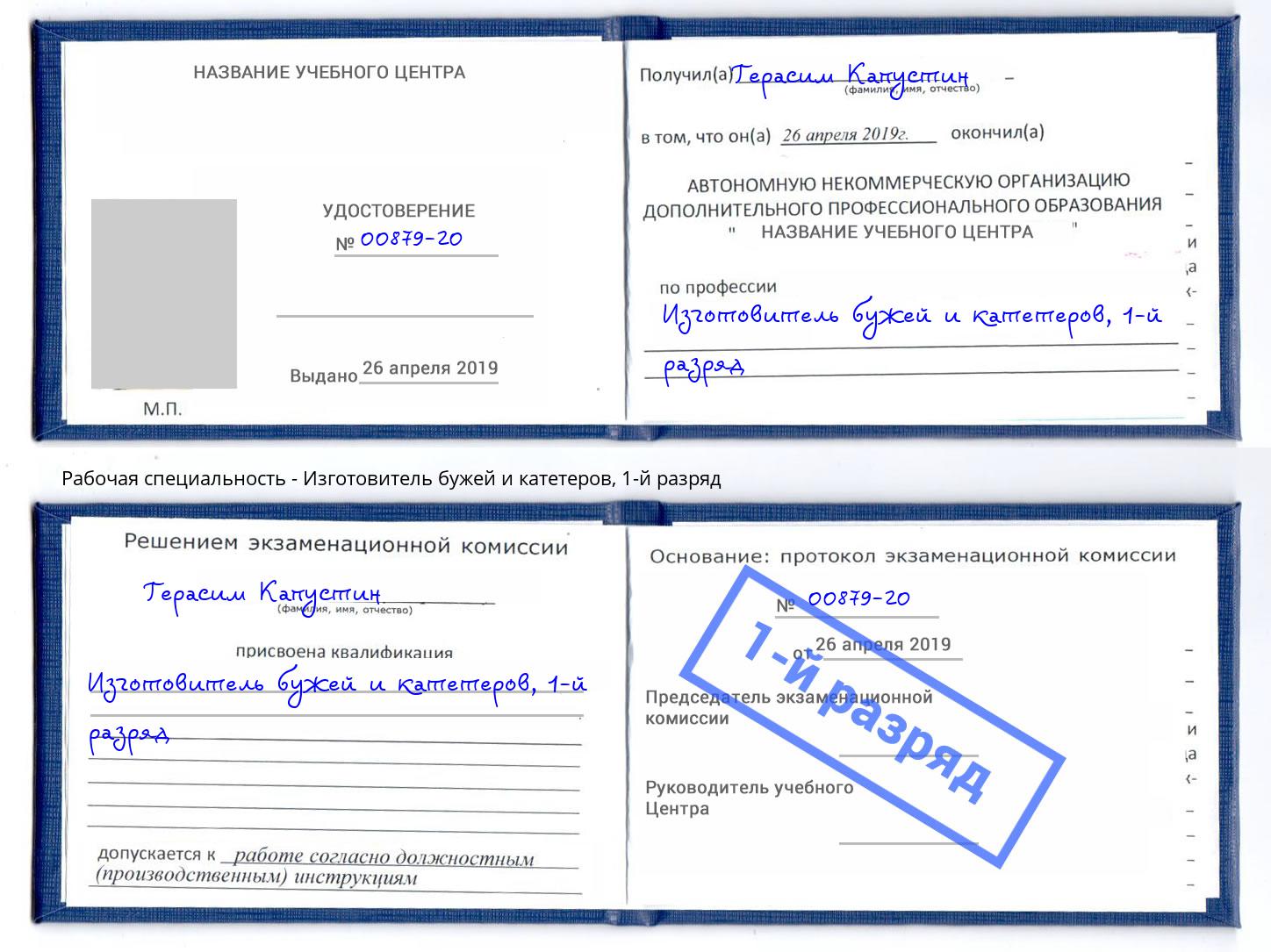 корочка 1-й разряд Изготовитель бужей и катетеров Щёкино