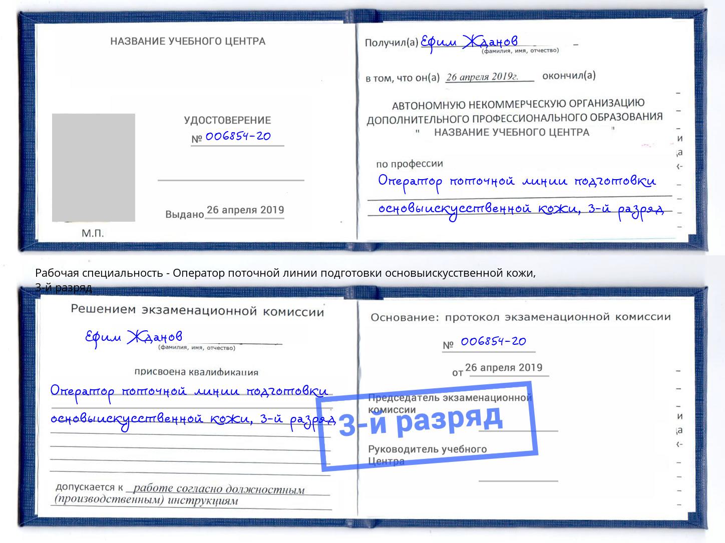 корочка 3-й разряд Оператор поточной линии подготовки основыискусственной кожи Щёкино