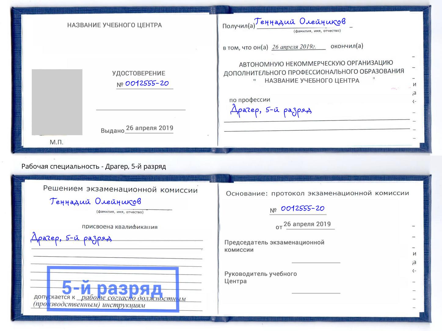 корочка 5-й разряд Драгер Щёкино