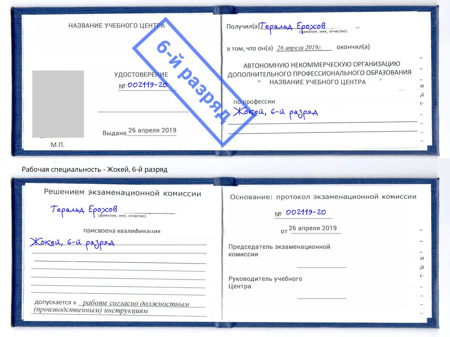 корочка 6-й разряд Жокей Щёкино