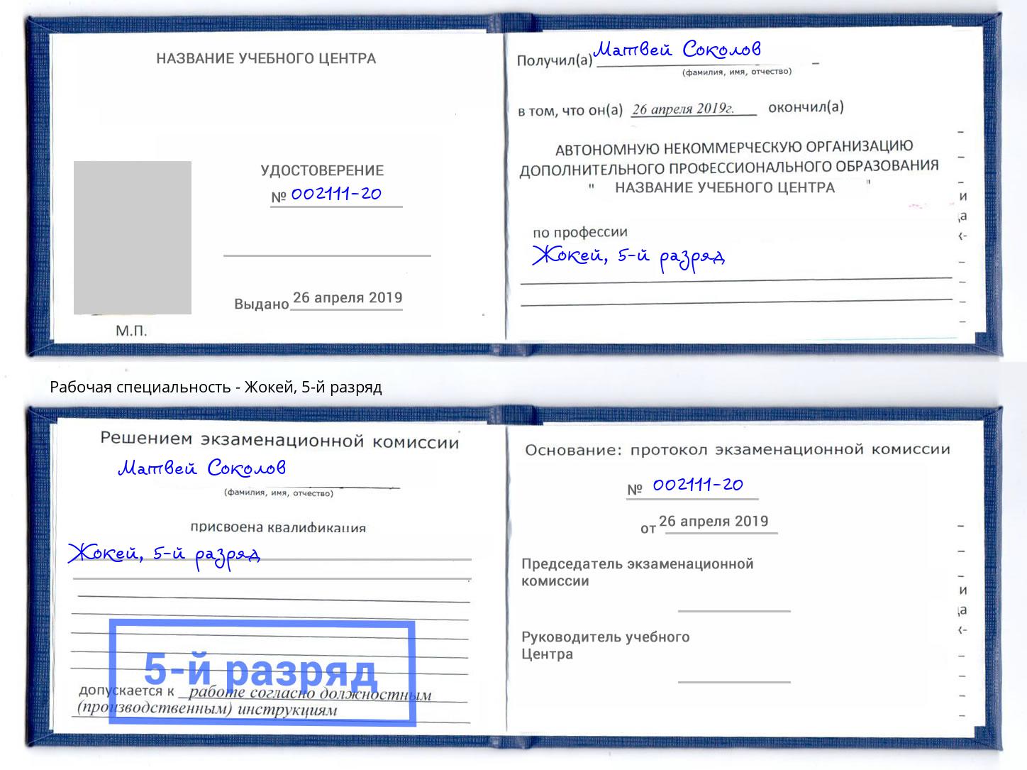 корочка 5-й разряд Жокей Щёкино