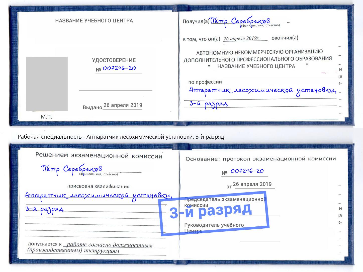 корочка 3-й разряд Аппаратчик лесохимической установки Щёкино
