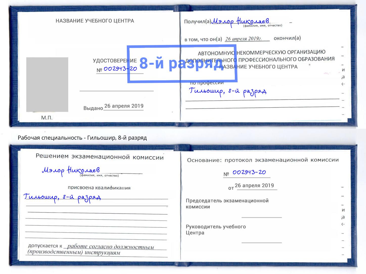 корочка 8-й разряд Гильошир Щёкино