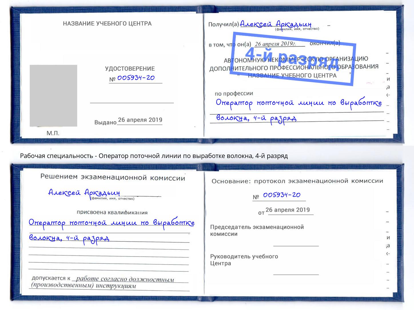 корочка 4-й разряд Оператор поточной линии по выработке волокна Щёкино