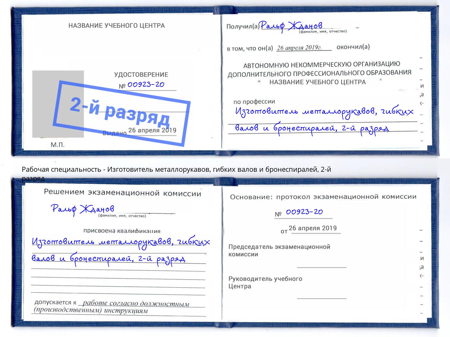 корочка 2-й разряд Изготовитель металлорукавов, гибких валов и бронеспиралей Щёкино